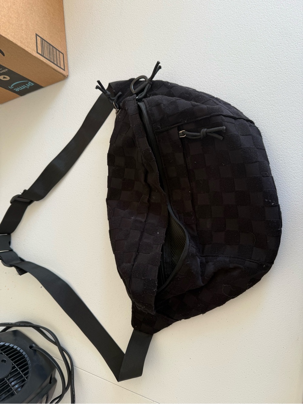 Black Checkered Crossbody Sling Bag - Unbranded